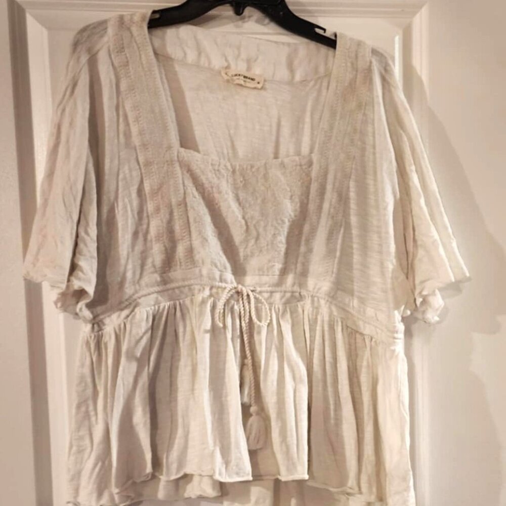 Lucky ivory peasant blouse, sz XL